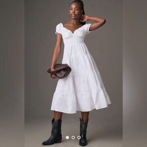 Puff sleeve smocked midi dress